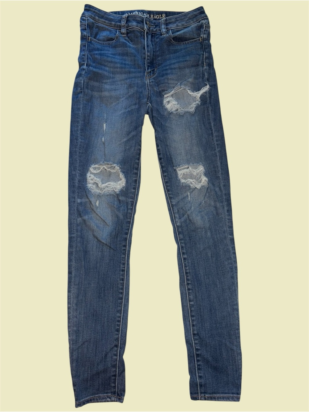 American Eagle Distressed Medium Wash Super High Rise Jegging Jean